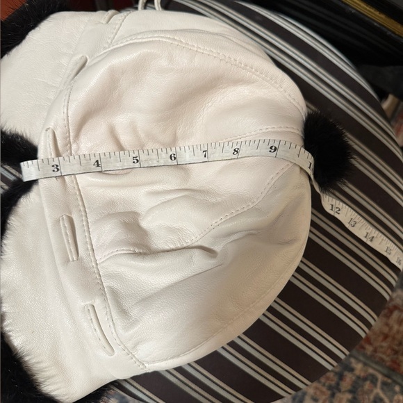 Black Mink Fur Hat&  White lambskin genuine leather main image 11